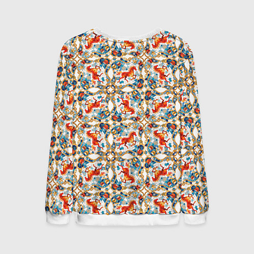 Мужской свитшот Орнамент с лошадью - символом Нового 2026 года / 3D-Белый – фото 2