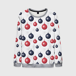 Свитшот мужской Синие и красные новогодние шары со снежинками, цвет: 3D-меланж