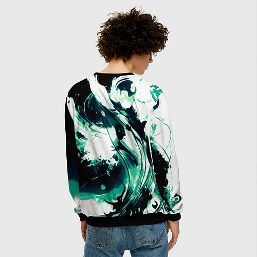 Мужской свитшот Чёрно-зелёный абстракция волна / 3D-Черный – фото 4