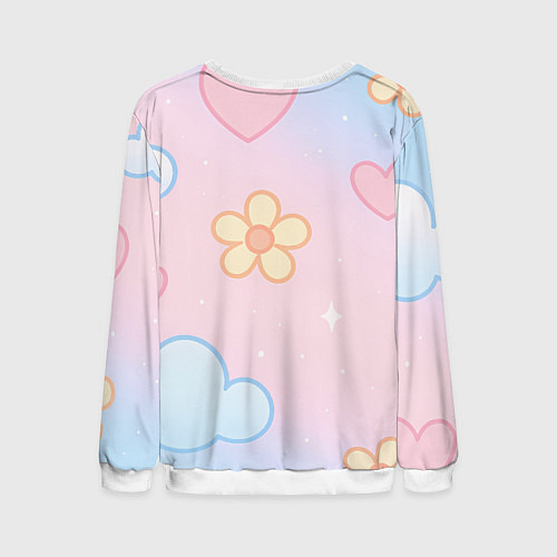 Мужской свитшот Happy vibes ежик с разноцветными шариками / 3D-Белый – фото 2