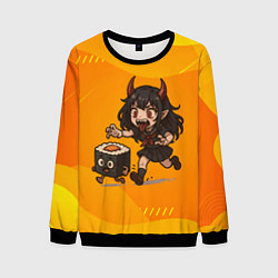 Мужской свитшот Девочка дьявол бежит за роллом