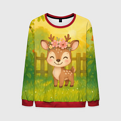 Мужской свитшот Милый олененок на зеленом дворе