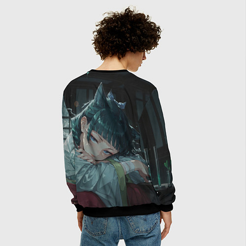 Мужской свитшот Маомао с кошачьими ушками / 3D-Черный – фото 4