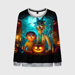 Мужской свитшот Morty and Rick with pumpkin - neon halloween
