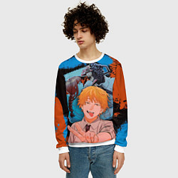 Свитшот мужской Дэндзи и Макима из Человек бензопила, цвет: 3D-белый — фото 2