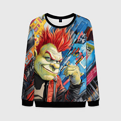 Свитшот мужской Панк Шрек на фоне домов, цвет: 3D-черный