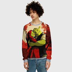Свитшот мужской Шрек и Фиона обнимаются в осеннем лесу, цвет: 3D-меланж — фото 2