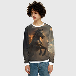 Свитшот мужской Лошадь в прыжке на фоне неба, цвет: 3D-белый — фото 2