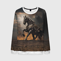 Свитшот мужской Конь на фоне бури, цвет: 3D-белый