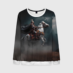 Свитшот мужской Всадник на фоне туч и пыли, цвет: 3D-белый