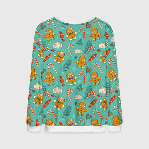 Мужской свитшот Новогодний паттерн печенье с конфетами / 3D-Белый – фото 2