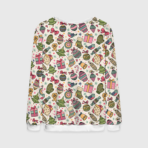 Мужской свитшот Новогодний паттерн / 3D-Белый – фото 2