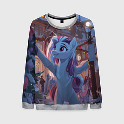 Свитшот мужской Лошадка наслаждается новым годом, цвет: 3D-меланж