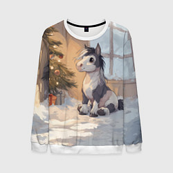 Свитшот мужской Лошадка у елки, цвет: 3D-белый