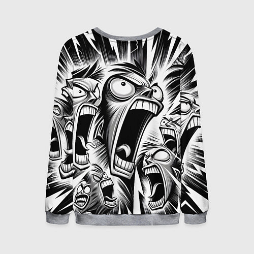 Мужской свитшот Орущие рожицы и чёрные молнии - нейроарт / 3D-Меланж – фото 2
