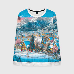 Мужской свитшот Новогодняя деревушка в горах