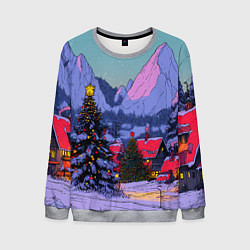 Мужской свитшот Новогодние елки в горном городке