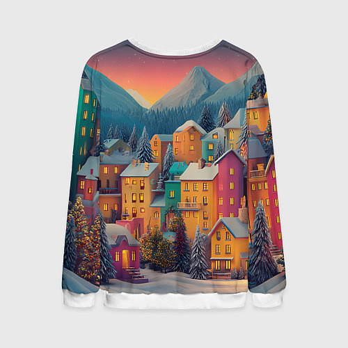 Мужской свитшот Новогодний город в горах / 3D-Белый – фото 2