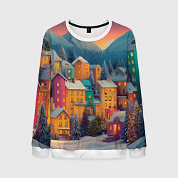 Мужской свитшот Новогодний город в горах