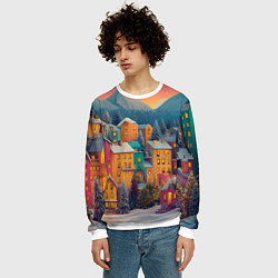 Свитшот мужской Новогодний город в горах, цвет: 3D-белый — фото 2