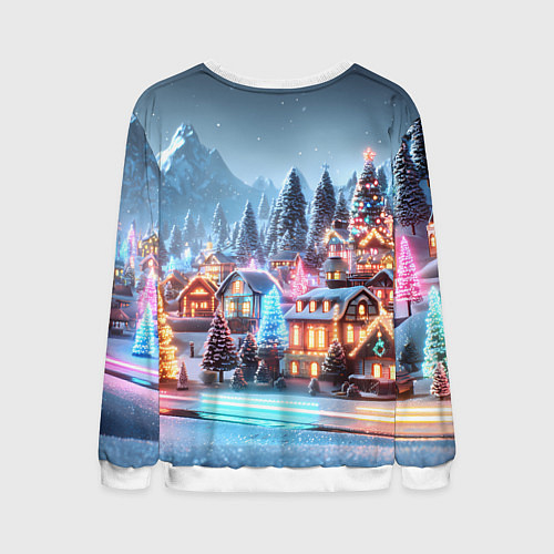 Мужской свитшот Городок в новогодних огоньках / 3D-Белый – фото 2