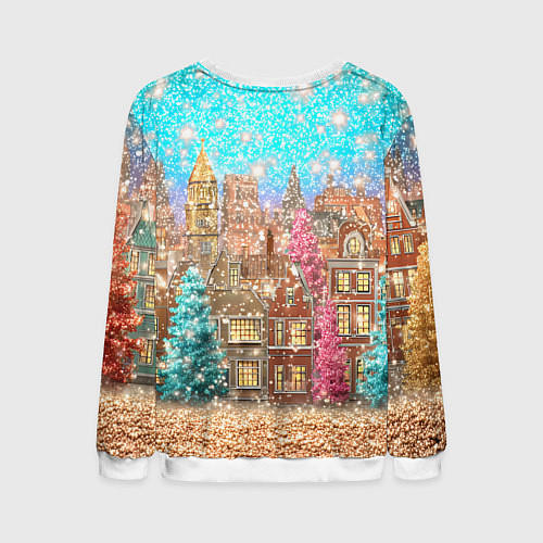 Мужской свитшот Новогодний город в блестках / 3D-Белый – фото 2