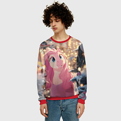 Свитшот мужской Удивленная лошадка - Новый год, цвет: 3D-красный — фото 2