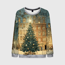 Свитшот мужской Новогодний старый город, цвет: 3D-меланж