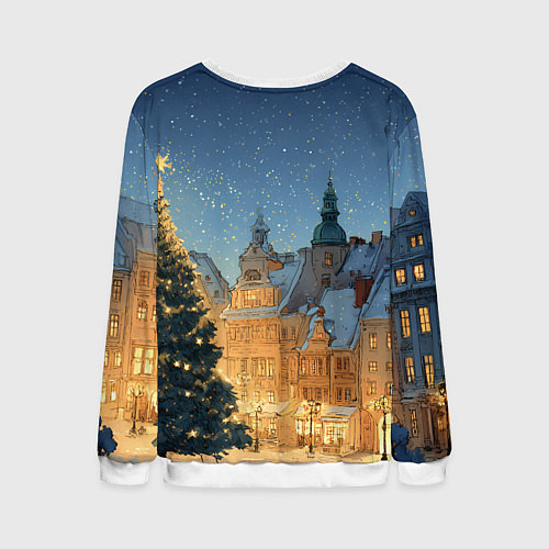 Мужской свитшот Новый год в старом городе / 3D-Белый – фото 2