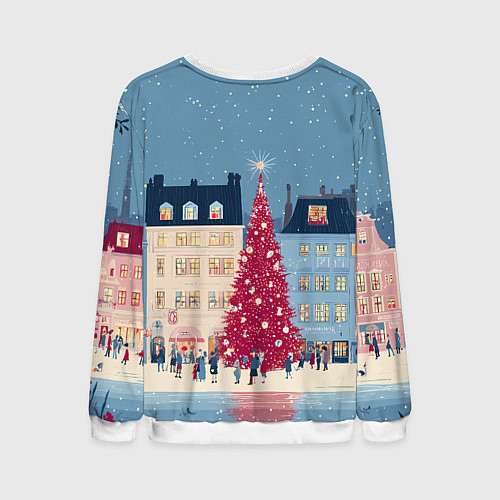 Мужской свитшот Новогоднее гуляние у красной елки / 3D-Белый – фото 2