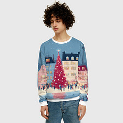 Свитшот мужской Новогоднее гуляние у красной елки, цвет: 3D-белый — фото 2