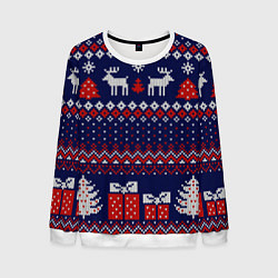 Свитшот мужской Новогодний вязаный паттерн, цвет: 3D-белый