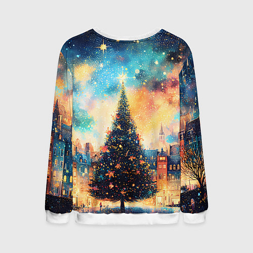 Мужской свитшот Новогодняя елка за городом / 3D-Белый – фото 2