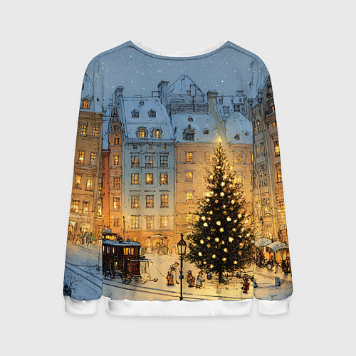 Мужской свитшот Новый год в старом уютном городе / 3D-Белый – фото 2
