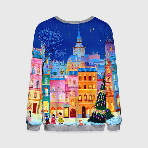 Мужской свитшот Разноцветные новогодние домики / 3D-Меланж – фото 2