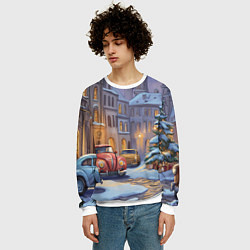 Свитшот мужской Новогодний снежный двор, цвет: 3D-белый — фото 2