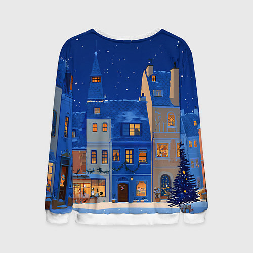 Мужской свитшот Синяя новогодняя елочка во дворе / 3D-Белый – фото 2