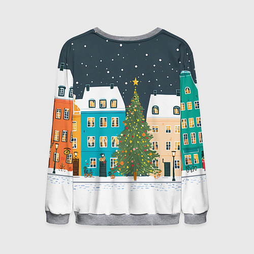 Мужской свитшот Новогодний снежный город / 3D-Меланж – фото 2
