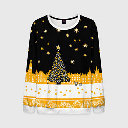 Свитшот мужской Новый год в черно-желтом стиле, цвет: 3D-белый