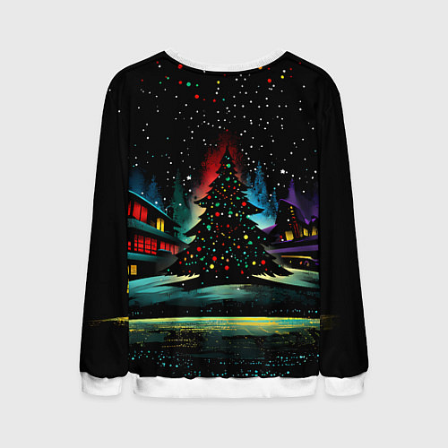 Мужской свитшот Новый год на черном фоне / 3D-Белый – фото 2