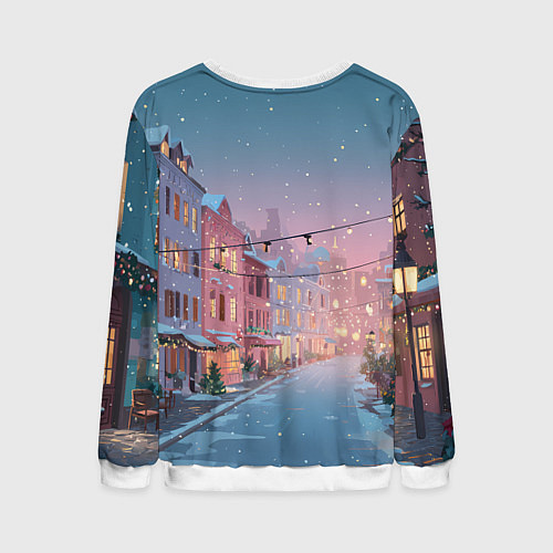 Мужской свитшот Новогодняя улица / 3D-Белый – фото 2