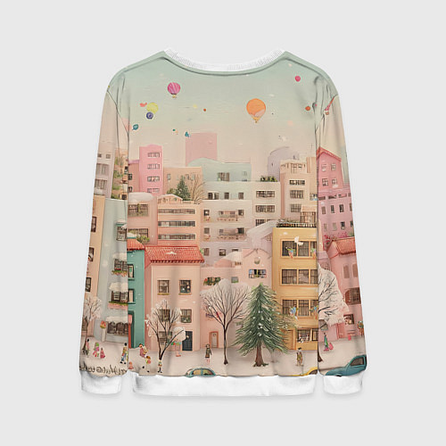 Мужской свитшот Объемный новогодний город / 3D-Белый – фото 2