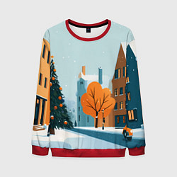 Свитшот мужской Новогодняя улица, цвет: 3D-красный