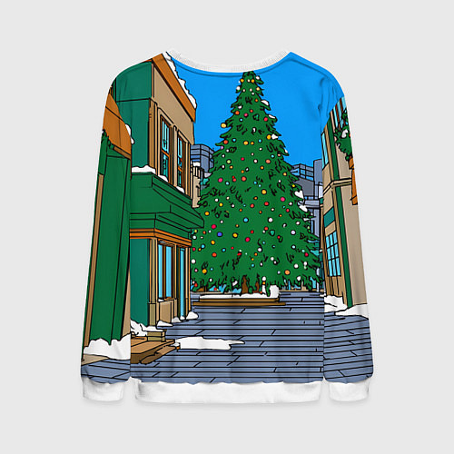 Мужской свитшот Мультяшный новогодний двор / 3D-Белый – фото 2