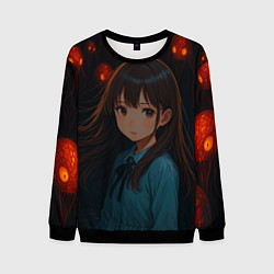 Свитшот мужской Аниме девушка окружённая монстрами, цвет: 3D-черный