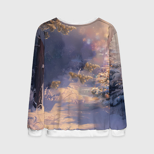 Мужской свитшот Лошадка в новогоднем лесу / 3D-Белый – фото 2