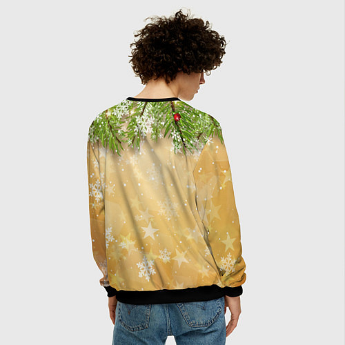 Мужской свитшот Олень в шапке Санты / 3D-Черный – фото 4