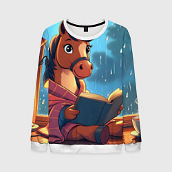 Свитшот мужской Лошадка уютным вечером, цвет: 3D-белый