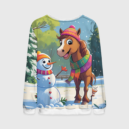 Мужской свитшот Лошадка и снеговик / 3D-Белый – фото 2