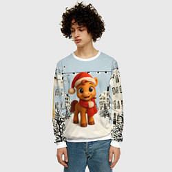 Свитшот мужской Милая новогодняя лошадка с шарфом, цвет: 3D-белый — фото 2